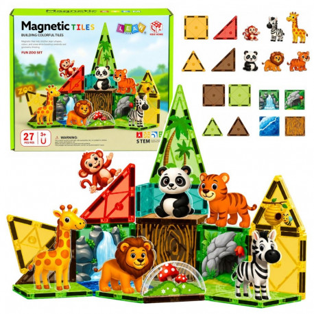 Magnetilised ehitusklotsid 27-osaline komplekt metsloomadega, džungel zoo