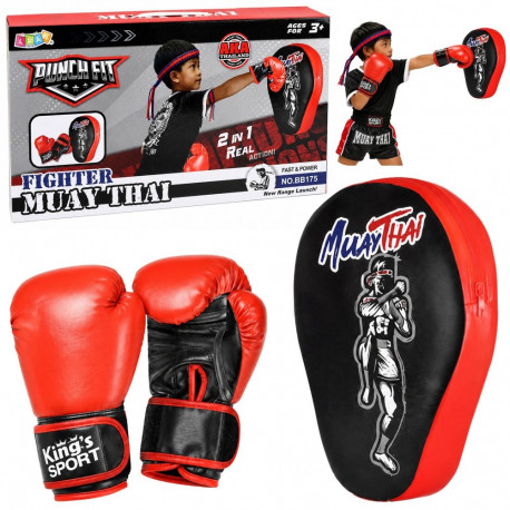 Poksikomplekt 2-ühes kindad ja treeningpadi Muay Thai