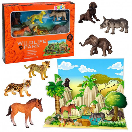 Metsloomade figuuride komplekt leopard, tiiger, elevant, hobune, 3D parklaud