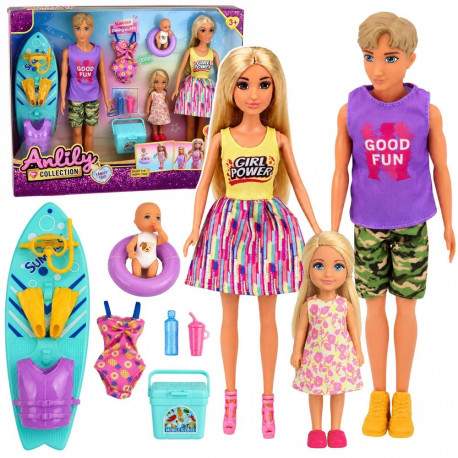Lalki Anlily Rodzina Surferzy Dzieci Akcesoria Wakacyjne Wodne Zestaw