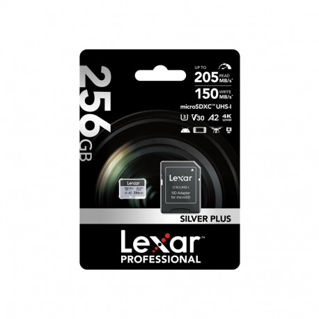 Memory Card - Lexar High-Performance Silver Plus microSDXC 256GB 205 MB/s, Waterproof