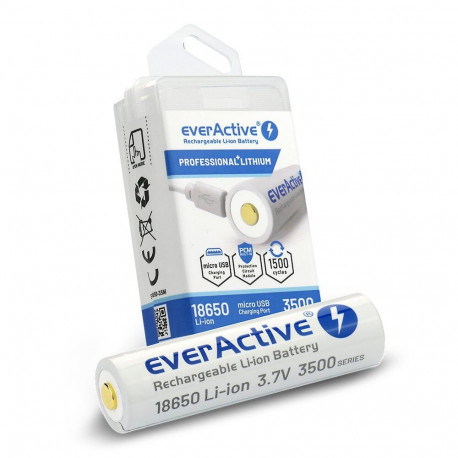 Battery - EverActive 18650 3500mAh Li-Ion Rechargeable With Micro USB, White