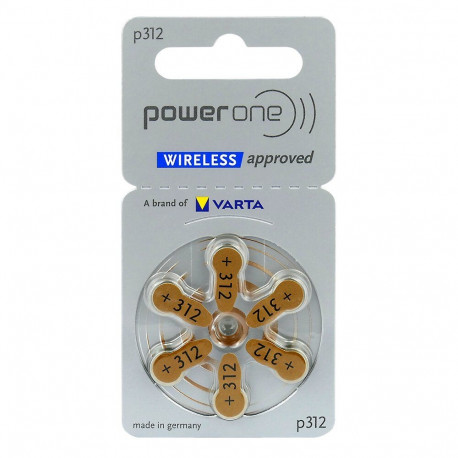 Battery - VARTA 312 POWER ONE Zinc-Air Hearing Aid Battery, 6 Pcs