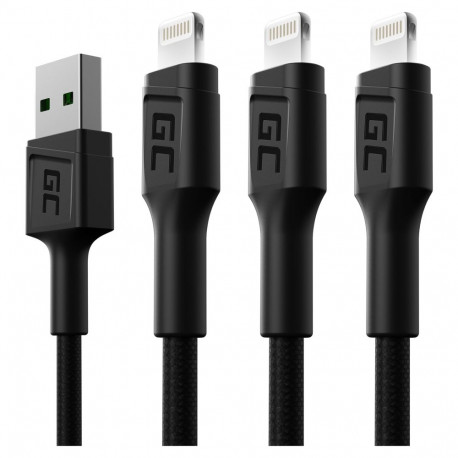 "Greencell 3x USB Lightning Cable 120cm White LED Quick Charge"
