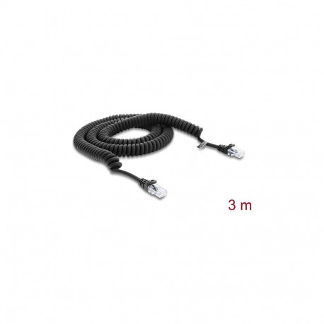 "Delock RJ50 Spiralkabel Stecker zu Stecker 3 m schwarz"