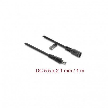 "Delock DC Verlängerungskabel 5,5 x 2,1 mm Stecker zu Buchse mit Bajonettverschluss 18 AWG, 1 m schw