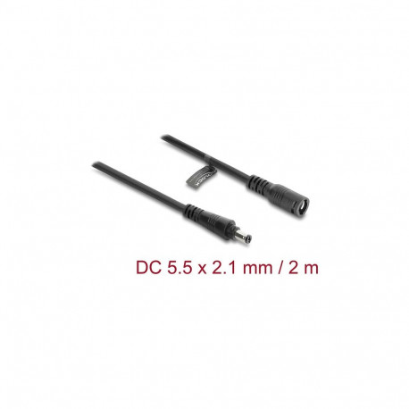 DC pikenduskaabel 5,5x2,1mm pistik-pesa bajonettlukuga 18 AWG 2m, must