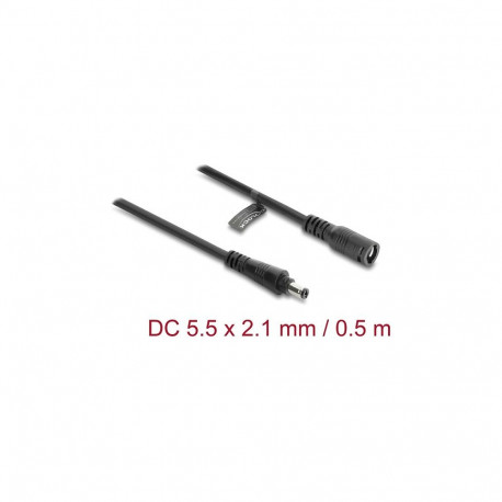 DC-pikenduskaabel 5,5 x 2,1 mm pistik-pesa bajonettkinnitusega 18 AWG, 0,5m, must