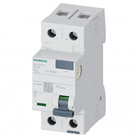 Siemens veavoolukaitse 5SV33146 Typ A 2x40A 40A 1+N-pol 30mA 230V 2TE