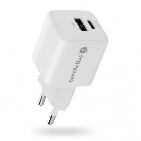 Charger - everActive 20W 1xUSB 1xUSB-C QC3.0 PD GaN Compact White