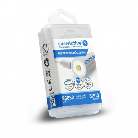 Battery - EverActive 26650 5200mAh Rechargeable Lithium-Ion With Micro USB White