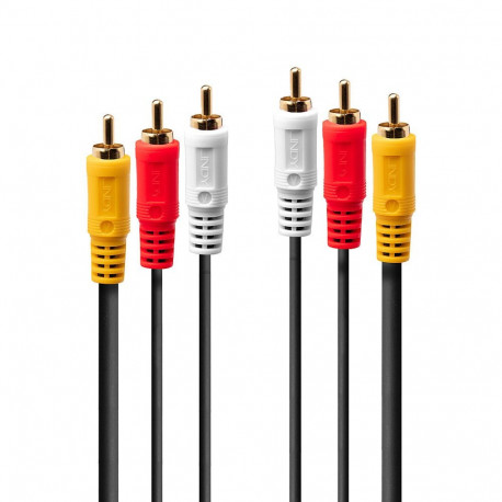 AV Cable - Lindy 3xRCA Composite Video Stereo Audio 2m Gold-Plated