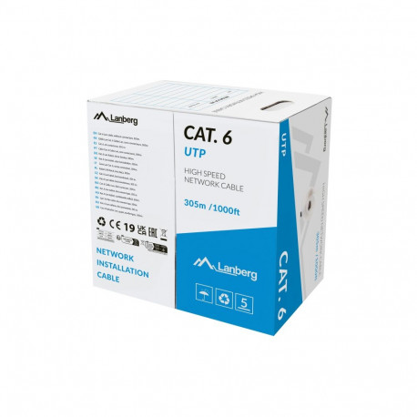 Lanberg Lan Cable Cat.6 UTP 305M Solid CU LSZH Grey CPR+ Fluke Passed | LCU6L-11CU-0305-S