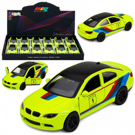 Metallist sportauto 1:32 tagasivetega, neonkollane
