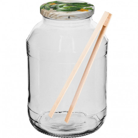 Browin preserving jar, 133203, 2.0L, glass, lid, 82mm, 6 threaded fasteners, bamboo tongs