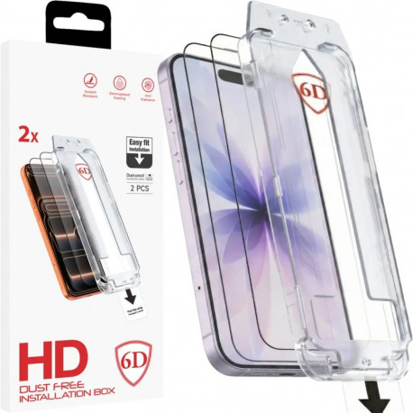 Fusion tolmuvaba, kergesti paigaldatav täisliimiga 6D karastatud klaas iPhone 16 Pro | 17 must - 2 t