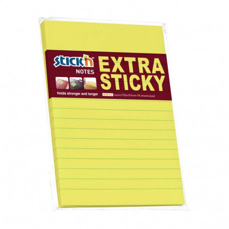 Note Pad Extra Sticky 150x101 90 Sheets Ruled Neon Yellow