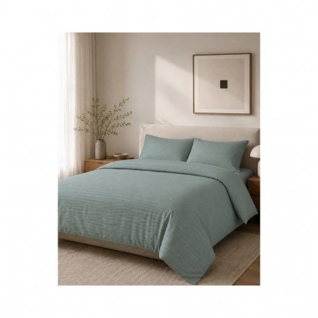 BED COV SET STRIPED SATEEN GREEN 160X200