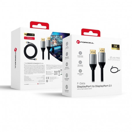 Cable Display Port to Display Port 2.1 Forcell 16K 60Hz/8K 120Hz/4K 240Hz - High Speed, HDR, Etherne