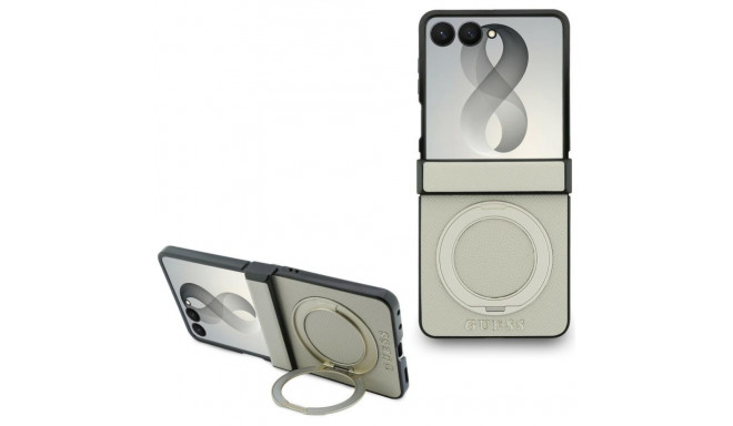 Guess Guess Magnetic Ring Stand Grained Classic Logo MagSafe case for Samsung Galaxy Z Flip 8 - beig