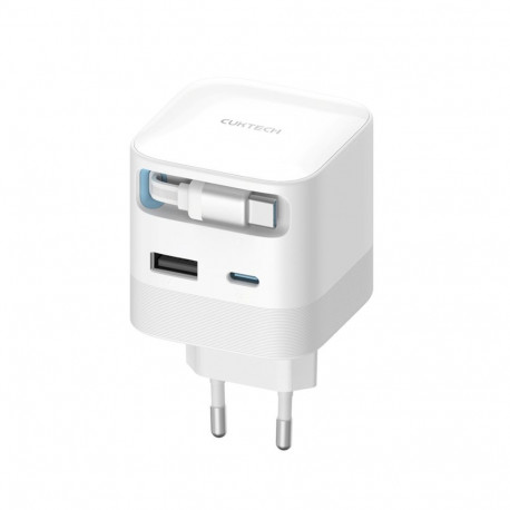Cuktech Cuktech AD653W 67W GaN 2x USB-C + USB-A Wall Charger with 70cm Retractable USB-C Cable - Whi