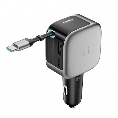 Cuktech Cuktech CC903P 100W Car Charger with Display and 70cm Retractable USB-C Cable - Gray