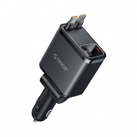 Orico Orico Twin Reach 45W USB-A + USB-C Car Charger with Two Retractable USB-C Cables - Black