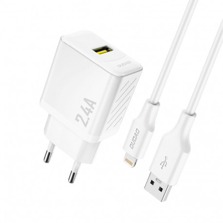 Dudao Dudao A23LEU 2.4A GaN EU USB-A Wall Charger with USB-A to Lightning Cable - White