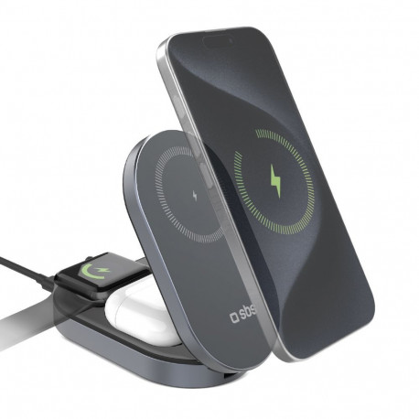 SBS SBS 3-in-1 Foldable Wireless Charging Station QI2 MFI - Made for iPhone - Black