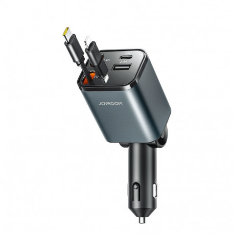 Joyroom Joyroom JR-CCL05 30W 4-in-1 Car Charger with 2 Built-in Retractable Cables - Dark Gray