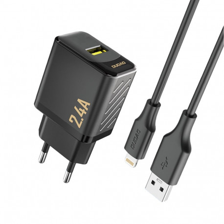 Dudao Dudao A23LEU 2.4A GaN EU USB-A Wall Charger with USB-A to Lightning Cable - Black