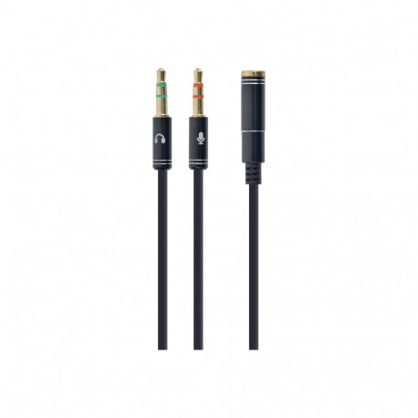 GEMBIRD adapterkaabel CCA-418M 3.5mm 4-pin pesast 2x3.5mm stereopistikuks, metallist, must