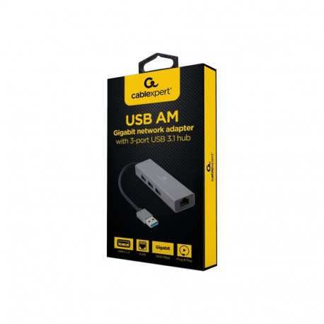 GEMBIRD A-AMU3-LAN-01 USB AM Gigabit network adapter with 3-port USB 3.0 hub