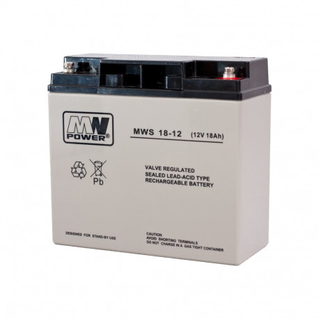 MPL MW POWER UPS-aku MWS 18-12 pliiaku VRLA AGM hooldusvaba 12V 18Ah, must, hall
