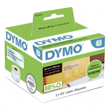 DYMO suured aadressisildid LabelWriter 36mm x 89mm, läbipaistvad musta trükiga, 2 rulli × 130 (260 k