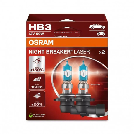 Lambipirnid 2-osalises komplektis HB3 12V 60W P20D Night Breaker Laser, kuni 150m ulatuv valgusvihk,