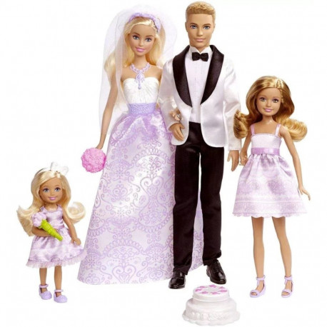 Barbie pulmakingikomplekt 4 nuku ja 5 lisatarvikuga, pulmaseltskond lillekimpude ja tordiga