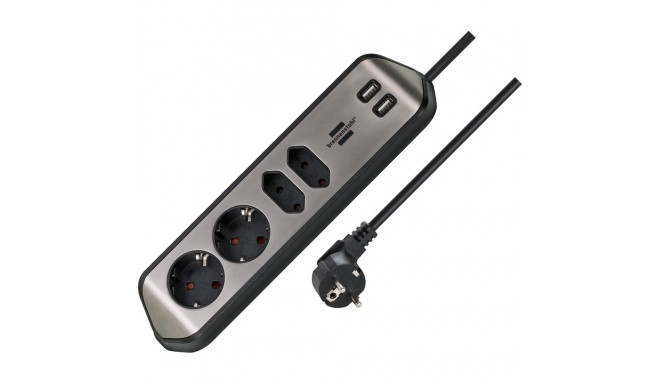 Brennenstuhl 1153590410 power extension 2 m 4 AC outlet(s) Indoor Black, Silver