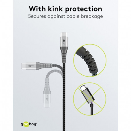 Goobay USB-C to USB-C Textile Cable with Metal Plugs (Space Grey/Silver), 1 m 1 m