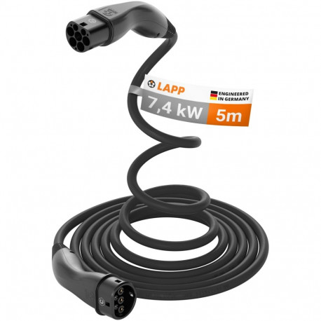 LAPP MOBILITY Type 2 Self-Retracting Charging Cable, up to 7.4 kW, 5 m, black