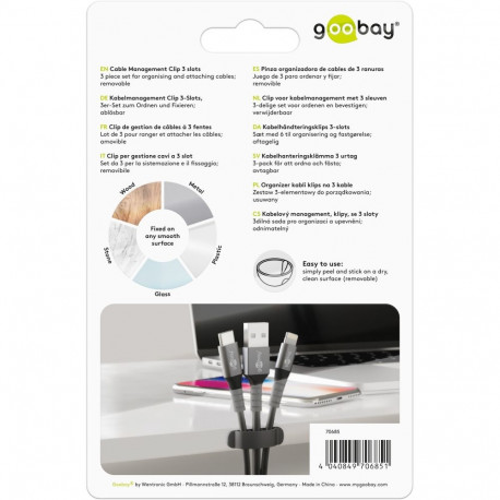 Goobay Cable Management Clip 3 Slots, Black