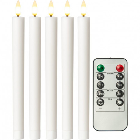 Goobay Set of 5 LED Real Wax Rod Candles, white, incl. Remote Control