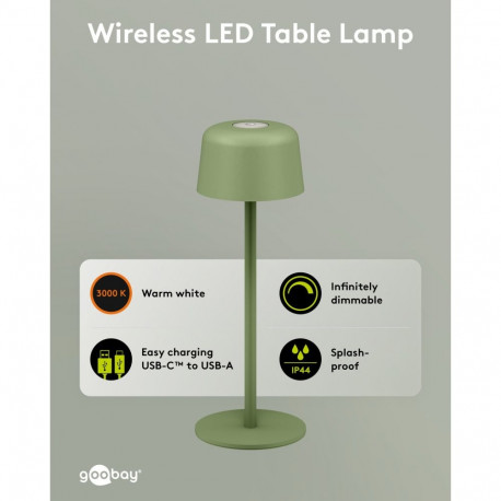 Goobay Wireless LED Table Lamp, Size S, 25 cm, Green