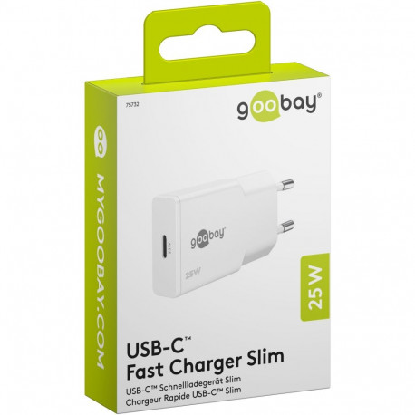Goobay 25 W USB-C PD GaN õhuke valge kiirlaadija