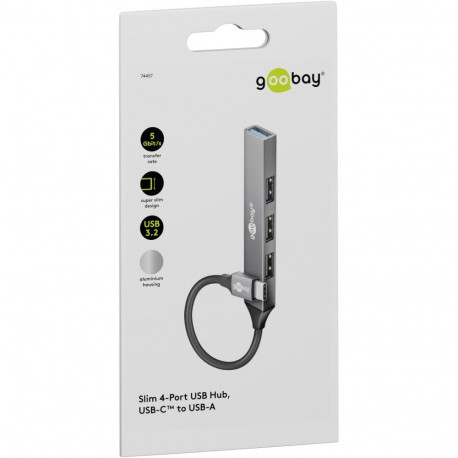Goobay õhuke 4-pordiline USB-jaotur, USB-C - USB-A, 5 Gbit/s