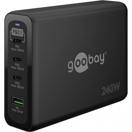 Goobay mitmepordiline kiirlaadija USB-C PD GaN 240W, must