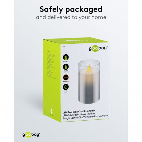 Goobay LED Real Wax Candle in Glass, 7.5 x 12.5 cm, Grey-Transparent