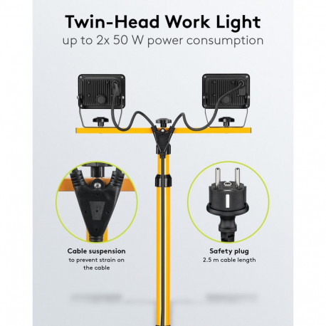 Goobay LED Work Light with Telescopic Tripod, 2x 50 W