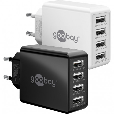 Goobay 30 W USB-A mitme pordiga must laadija