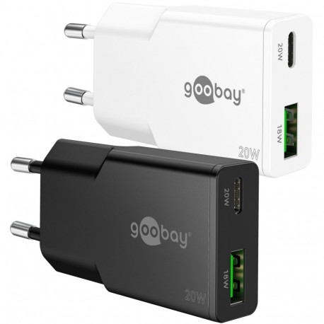Goobay 20 W USB-C PD GaN kahe pesaga õhuke valge kiirlaadija